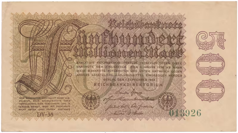 Německo, 500 Millionen Mark 1923, vodoznak Hakensterne, Ro.109d