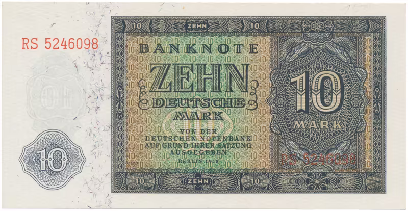Německo - NDR, 10 DM 1948, tisk NDR (1952), 7-místný číslovač, Ros.343d