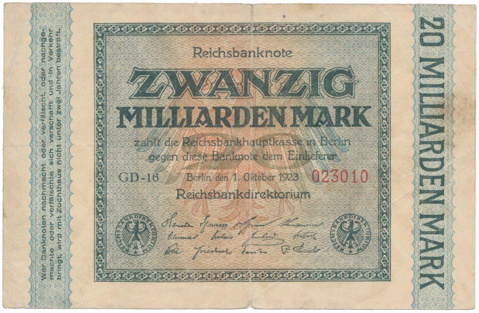 Německo, 20 Milliarden Mark 1923, Ro.115b