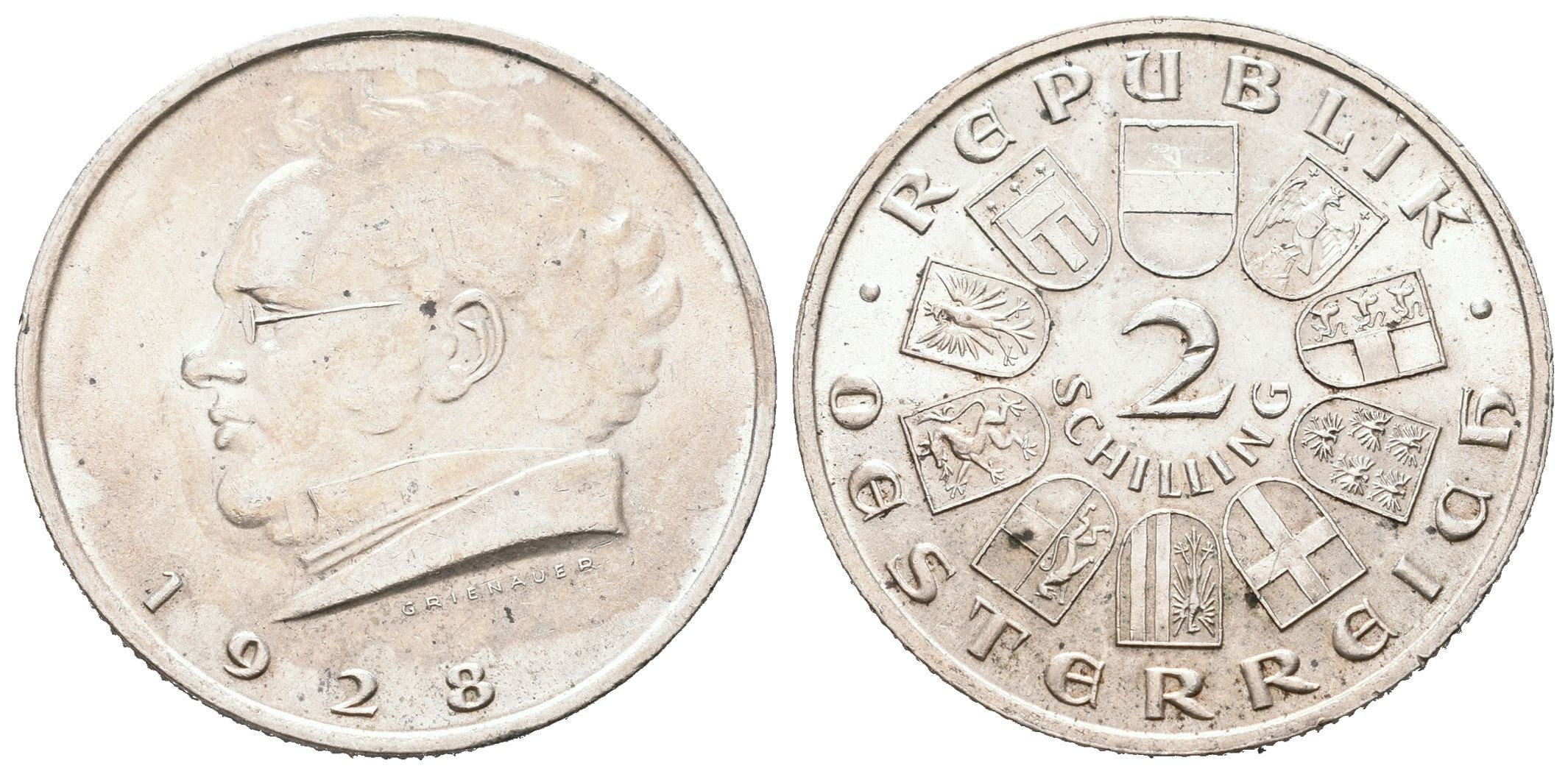 Rakousko, 2 Schilling 1928 - Schubert
