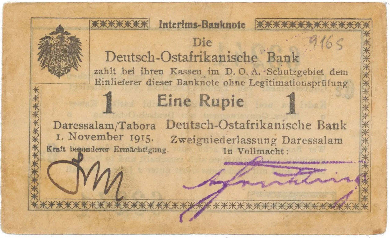Německá Východní Afrika, 1 Rupie 1. 11. 1915, série C2, vzácnější podpis, R.916s
