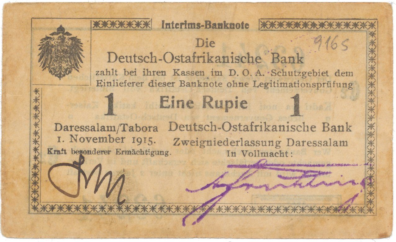 Německá Východní Afrika, 1 Rupie 1. 11. 1915, série C2, vzácnější podpis, R.916s