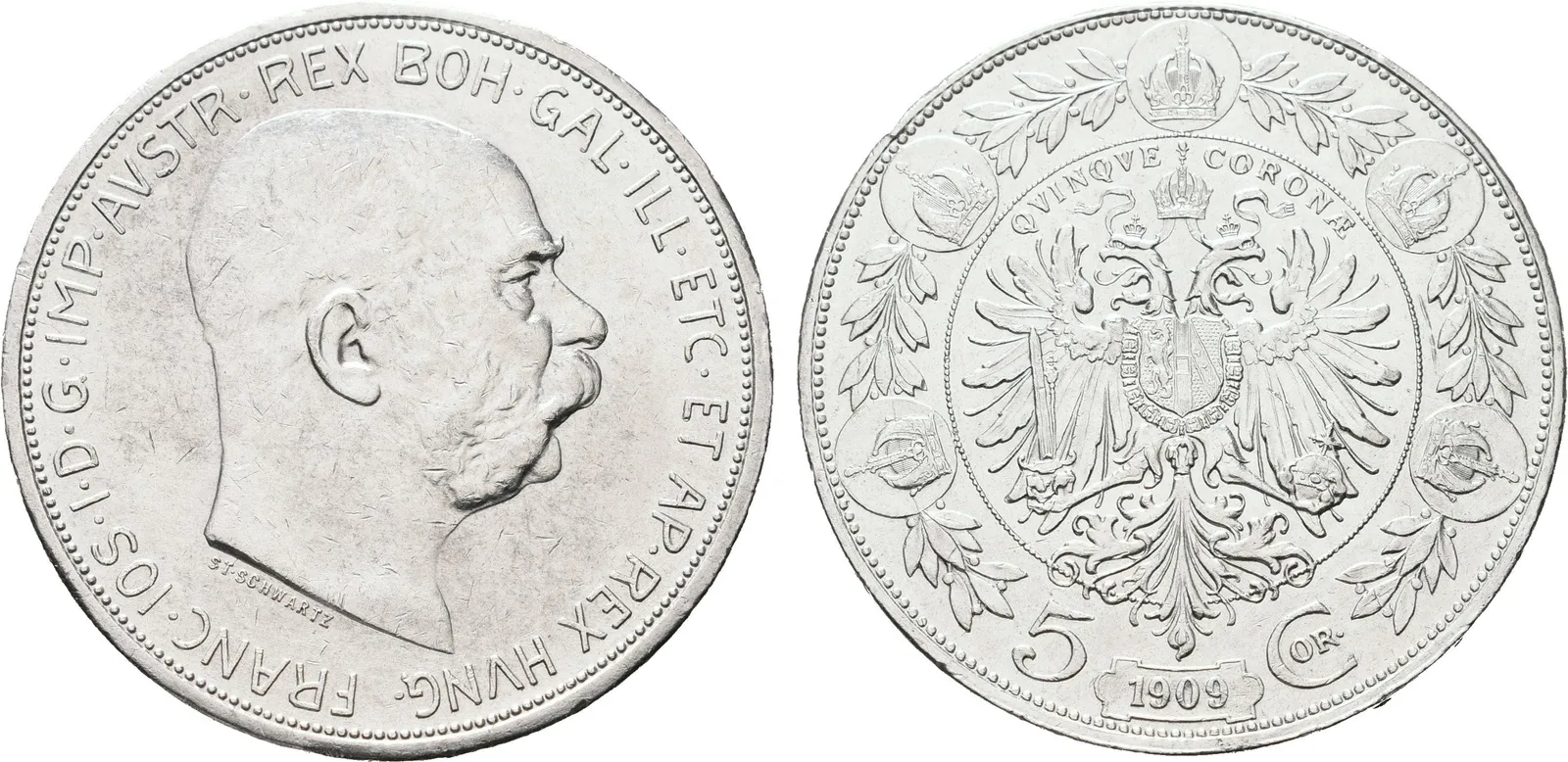 5 Koruna 1909 Schwartz