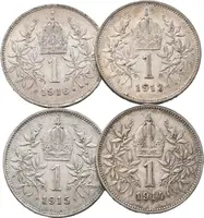1 Koruna lot 4 kusů 1913, 1914, 1915 a 1916