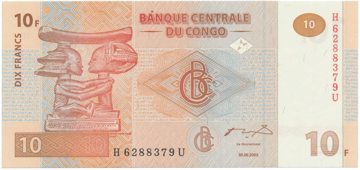 Kongo Dem. Republika, 10 Francs 2003, tisk G&D, P.93
