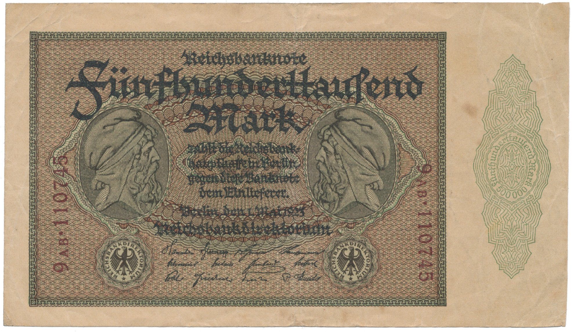 Německo, 500000 Mark 1923, Ro.87e