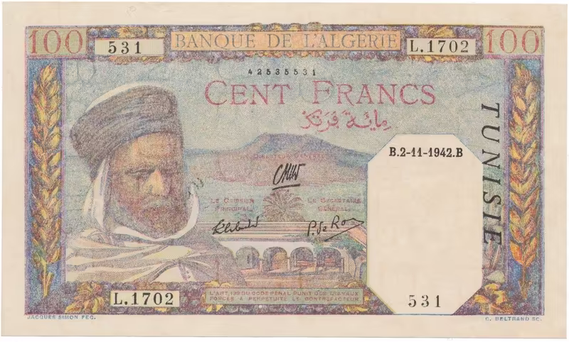 Alžírsko, 100 Francs 1942, P.85