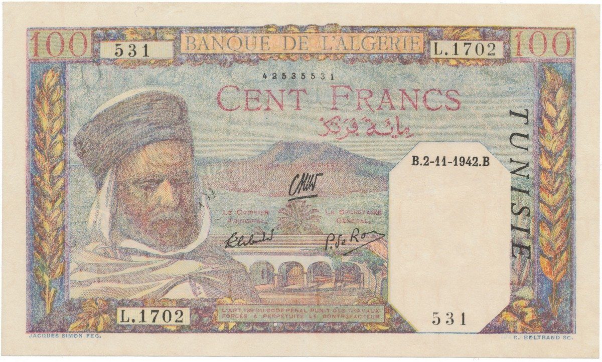 Alžírsko, 100 Francs 1942, P.85