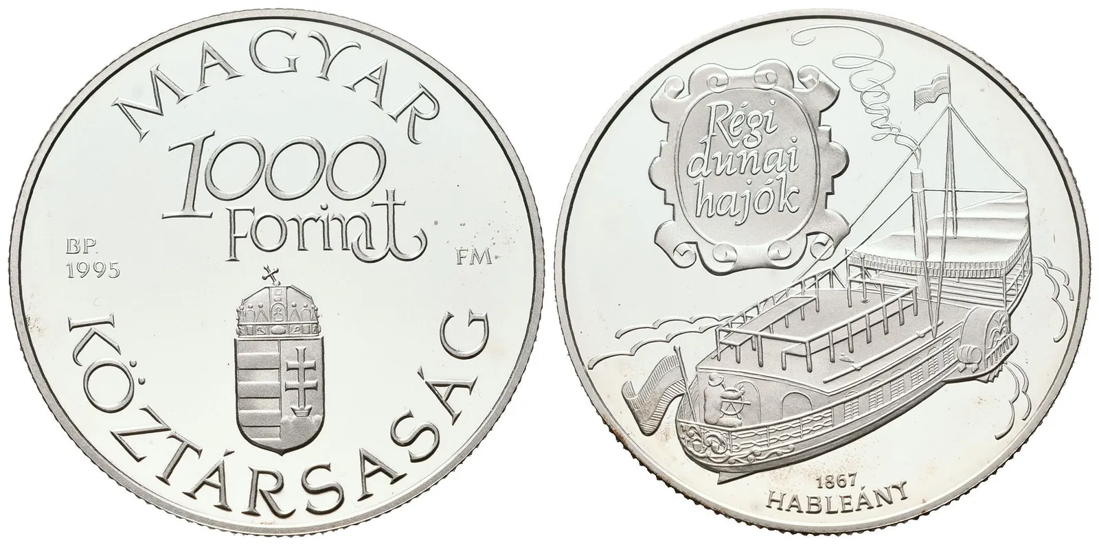 Maďarsko - 1000 forintů 1995, Staré dunajské lodě
