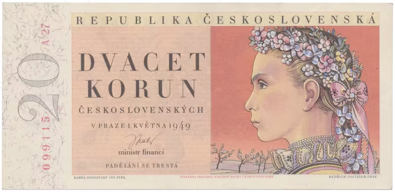 20 Koruna 1949, I. vydání, Hej.84a