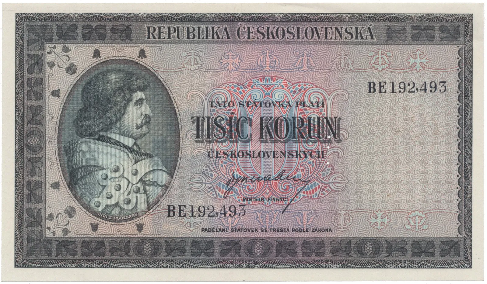 1000 Koruna b.d. (1945), série BE, Hej.76a.S1