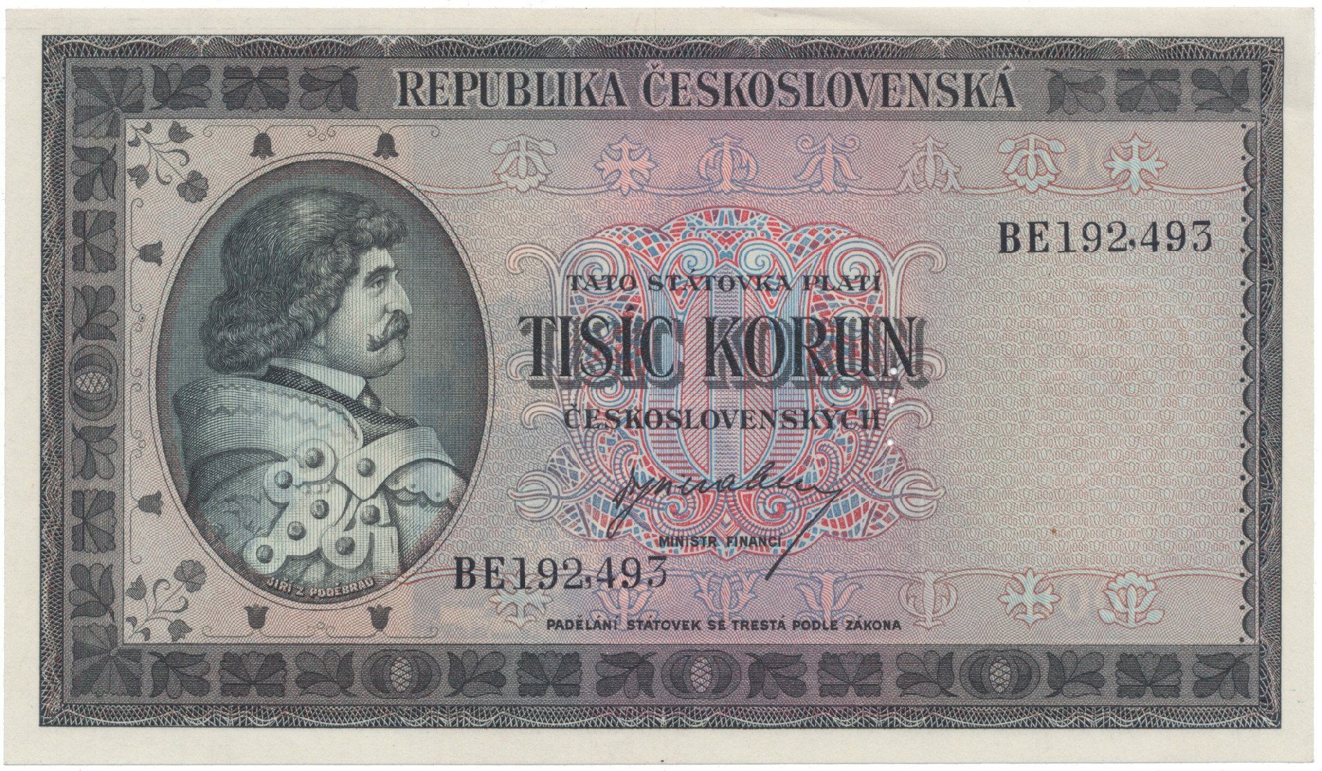 1000 Koruna b.d. (1945), série BE, Hej.76a.S1