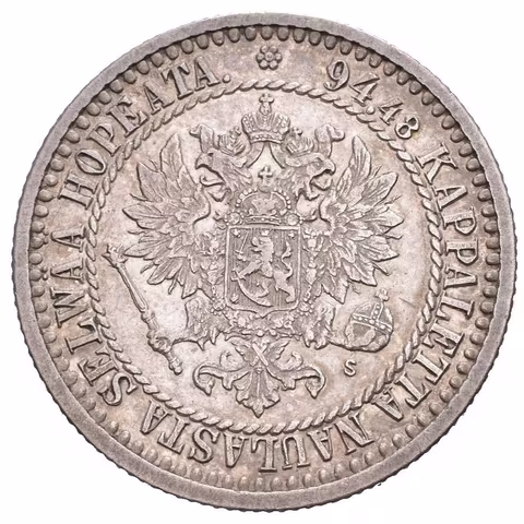 1 Markka 1866 S, Helsinky, Bitkin2.626, Uzd.4672, ražební lesk v ploše