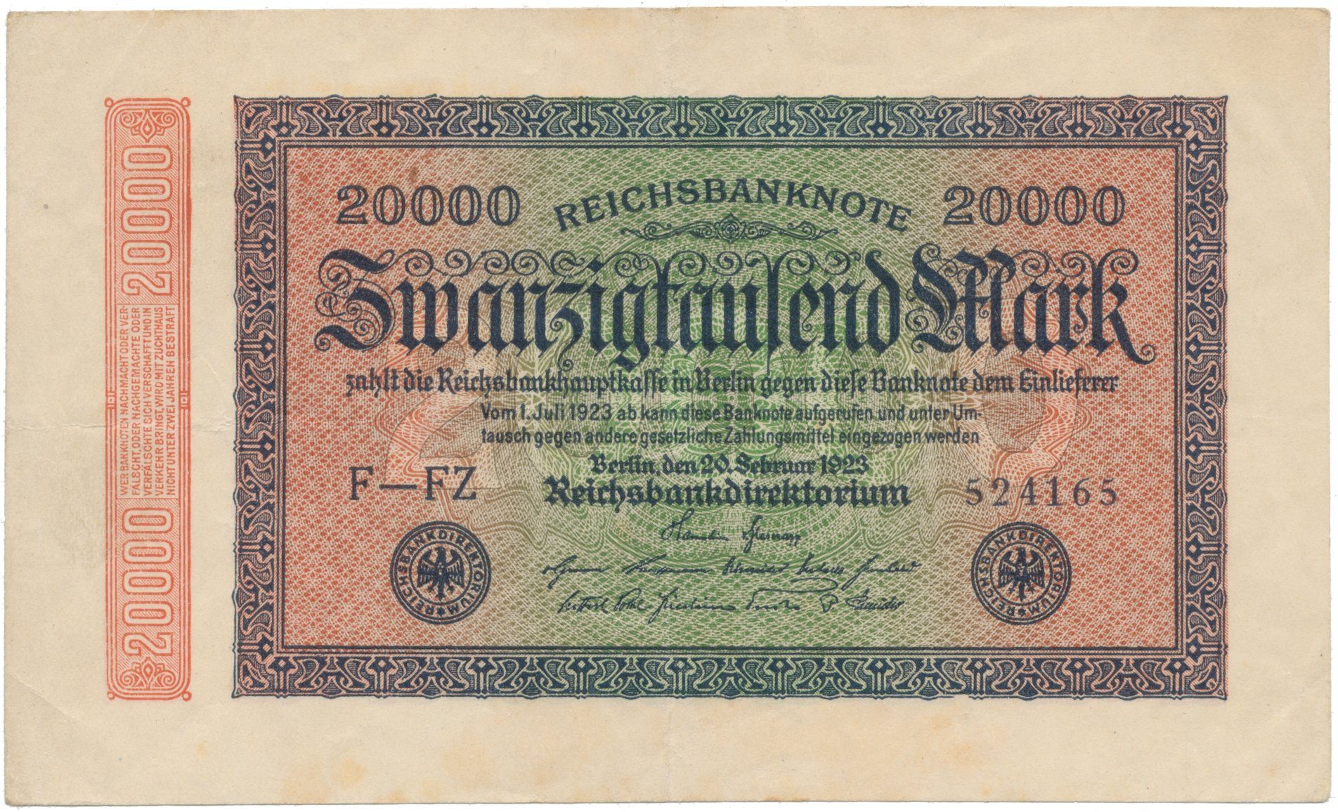 Německo, 20000 Mark 1923, Ro.84b