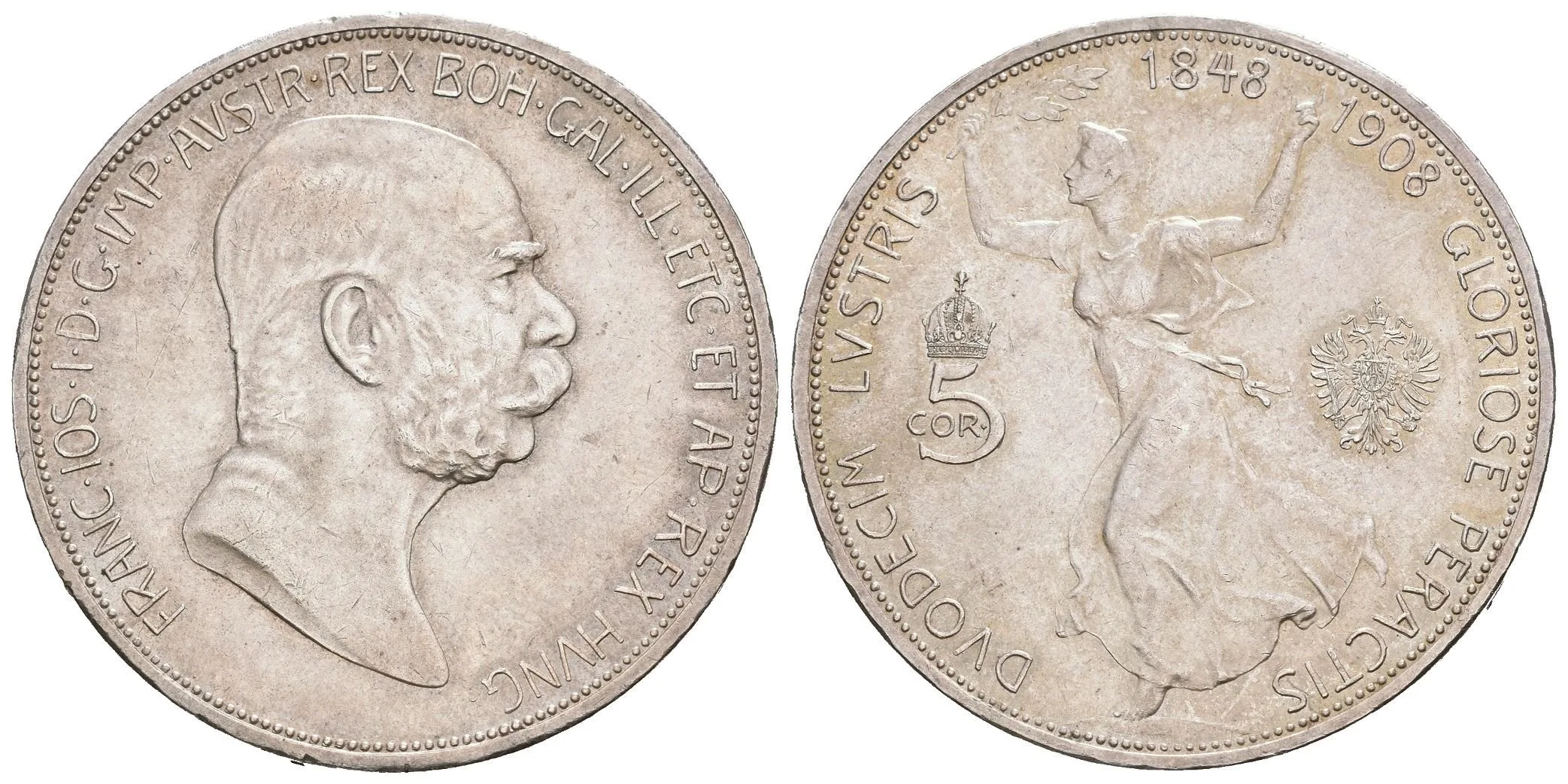 5 Koruna 1908 - Jubilejní k 60. výročí nastoupení vlády, — 1