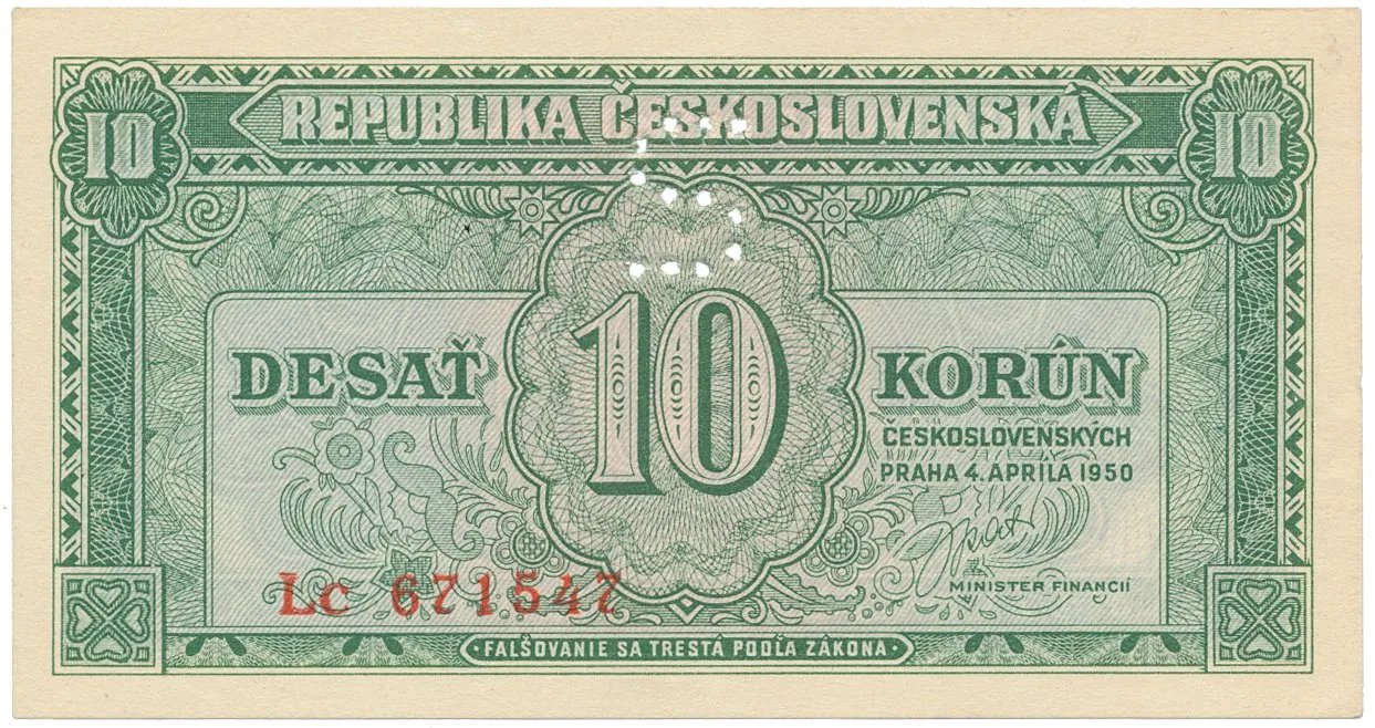 Československo, 10 Koruna 1950, série Aa - Zh, perforace písmenem "S", Hej.86b.S3