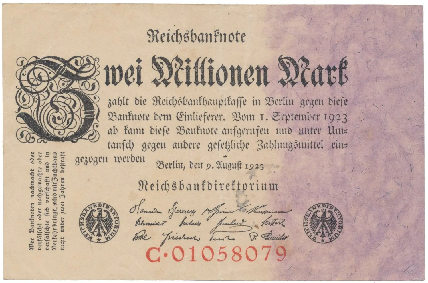 Německo, 2 Millionen Mark 1923, Ro.102a