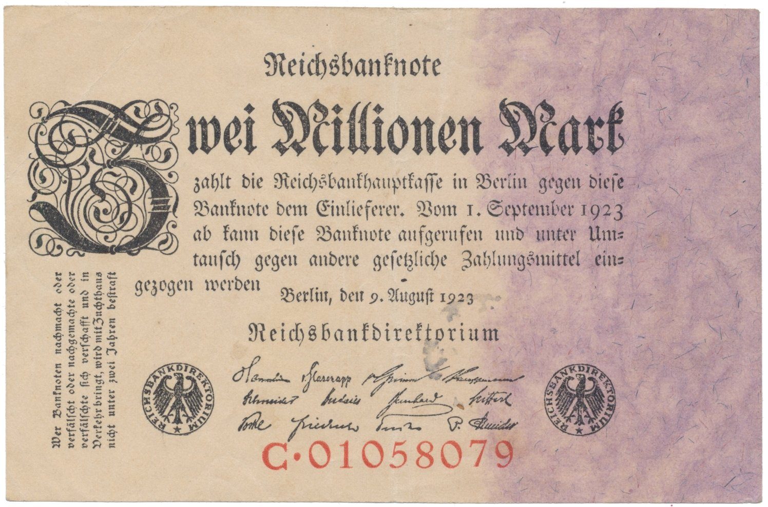 Německo, 2 Millionen Mark 1923, Ro.102a