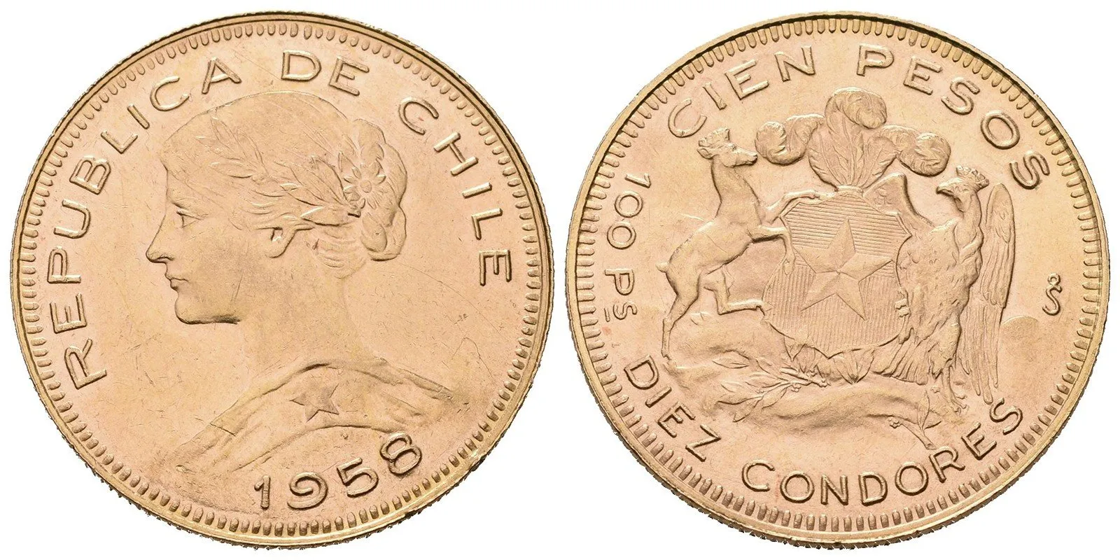 Chile, 100 Pesos/10 Condores 1958