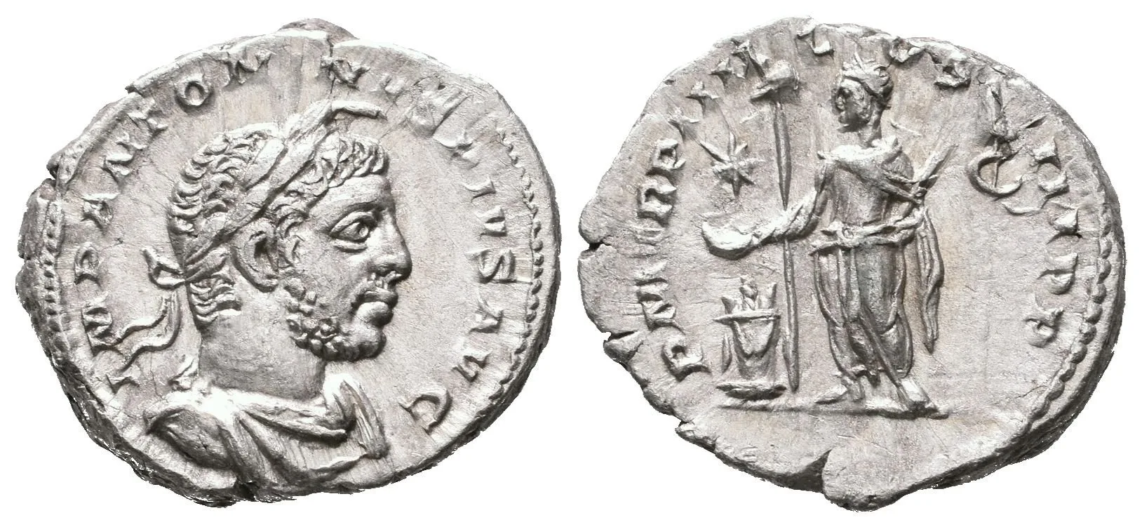Denár, 221, Rv: P M TR P IIII COS III P P, stojící Elagabalus zleva obětuje nad — 1