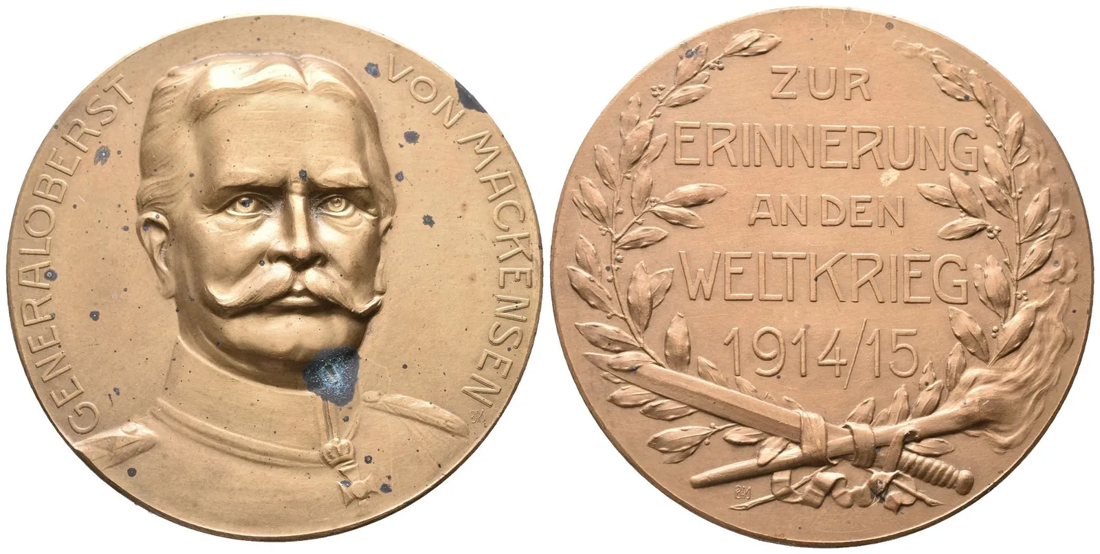 AE Medaile 1915 (B. H. Mayer) - August von Mackensen. Bronz 60 mm, oxidační tečky — 1