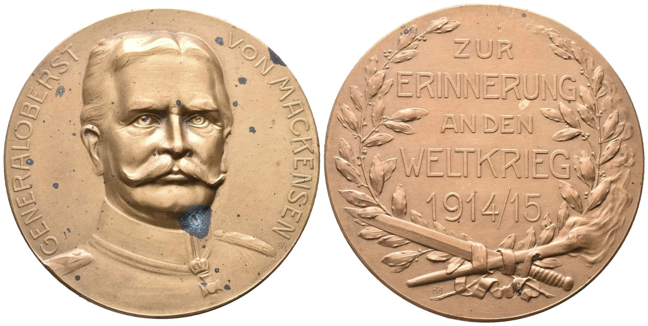 AE Medaile 1915 (B. H. Mayer) - August von Mackensen. Bronz 60 mm, oxidační tečky — 1