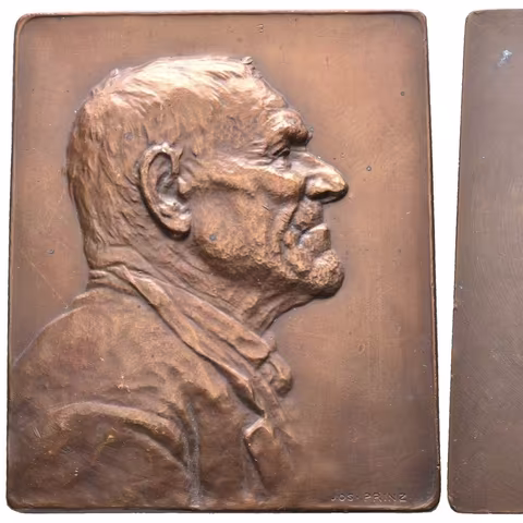 AE Medaile b.l. - Autoportrétní plaketa Josefa Prinze. Bronz 65x54 mm