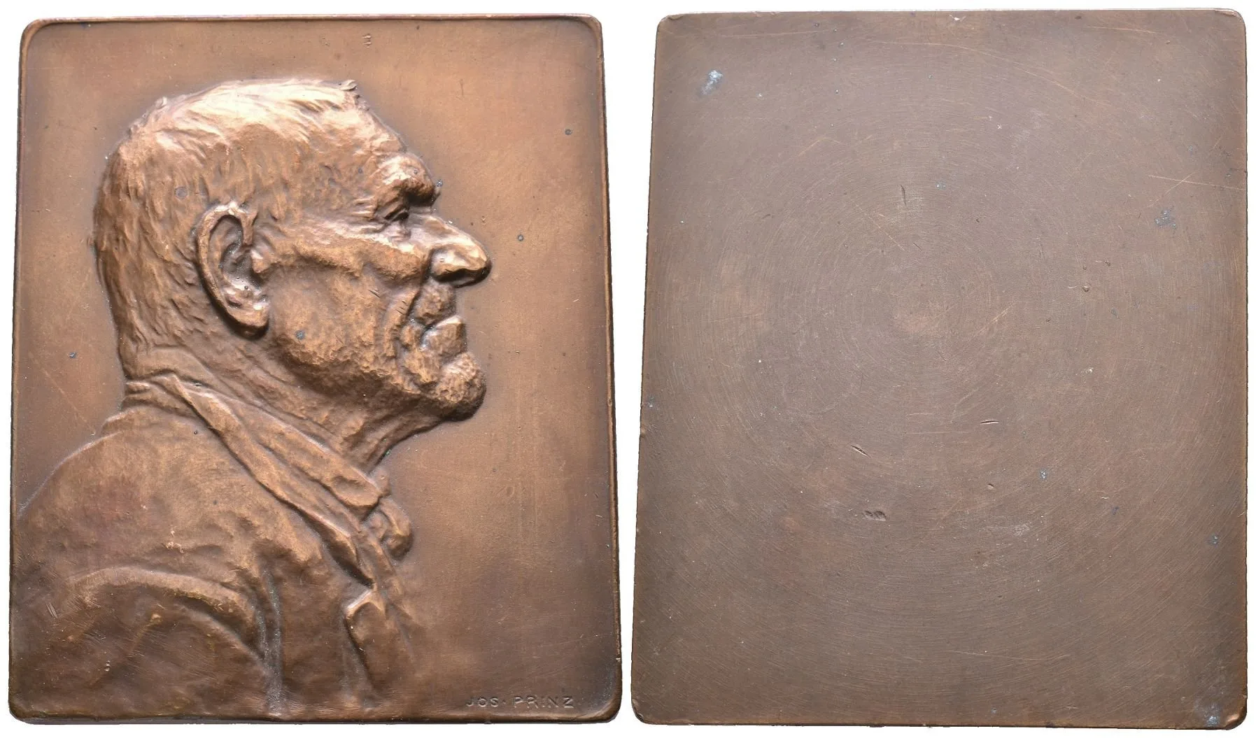 AE Medaile b.l. - Autoportrétní plaketa Josefa Prinze. Bronz 65x54 mm — 1