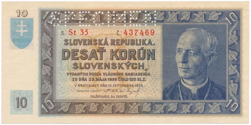 10 Koruna 1939, série St 35, SPECIMEN, Hej.49a2.S1