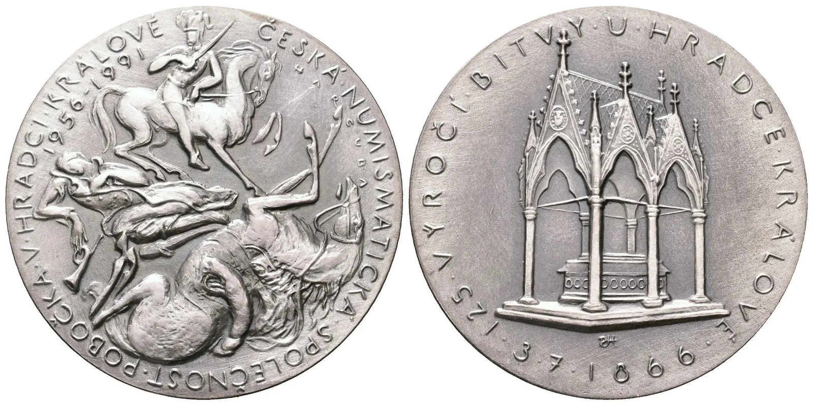 AE Medaile 1991 - 125 let bitvy u Hradce Králové, Památník bitvy. Postř. — 1