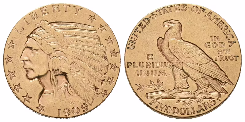 USA, 5 Dollars 1909 D