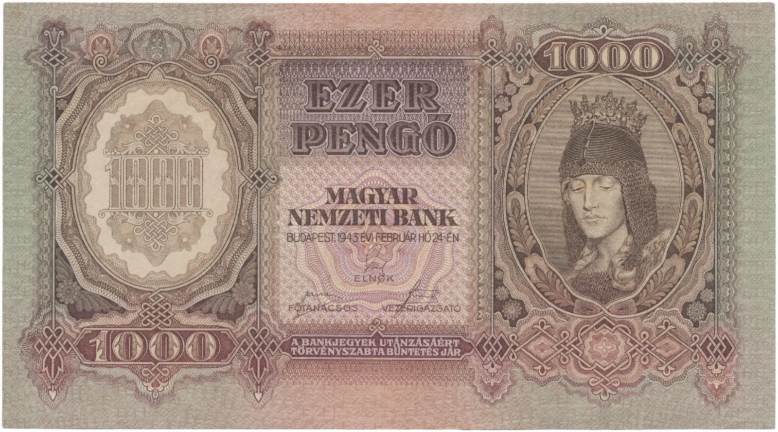 Maďarsko, 1000 Pengö 1943, Hej.H12a