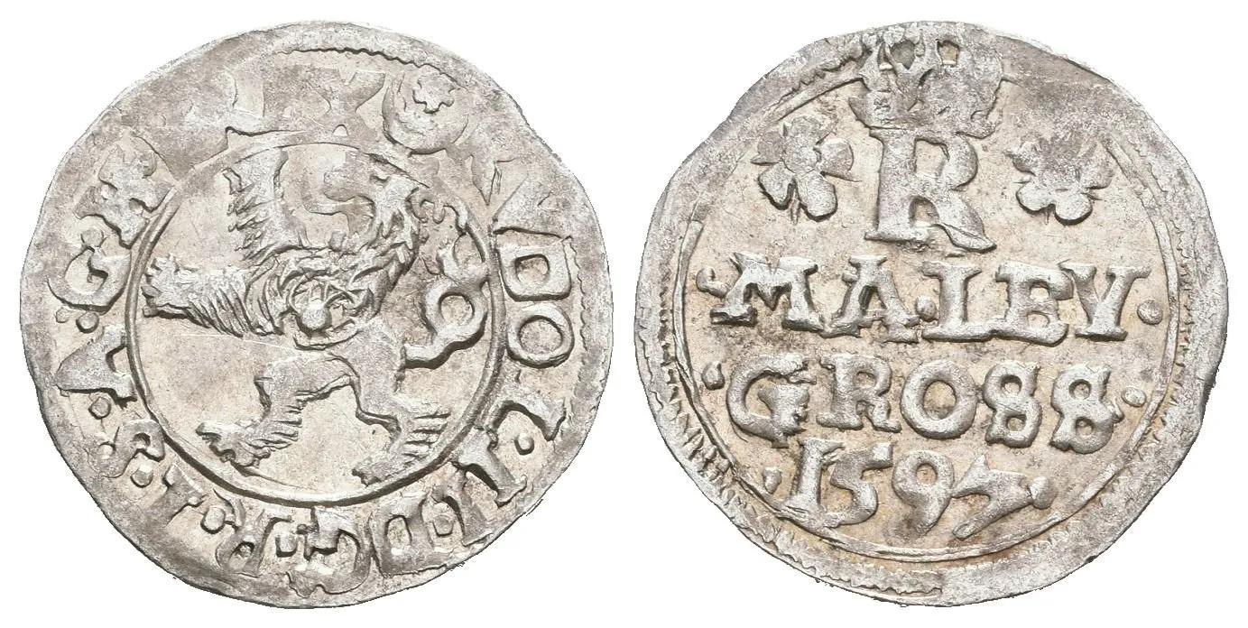 Malý groš 1597, Jáchymov-Hofmann, HN.8b (opis 7c), pěkná zachovalost, patina, — 1