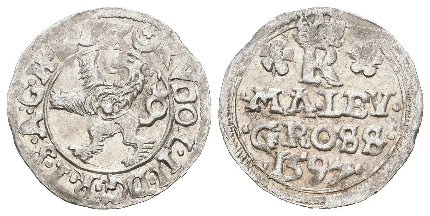 Malý groš 1597, Jáchymov-Hofmann, HN.8b (opis 7c), pěkná zachovalost, patina, — 1