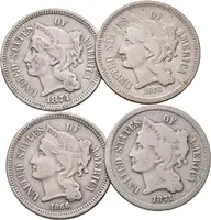 Soubor mincí - 3 Cent 1866, 1868, 1871 a 1874 (Ni), oběhové zachovalosti_4 ks — 1