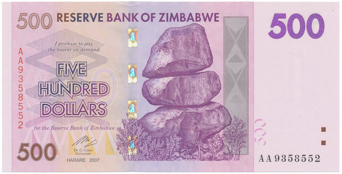 Zimbabwe, 500 Dollars 2007, P.70