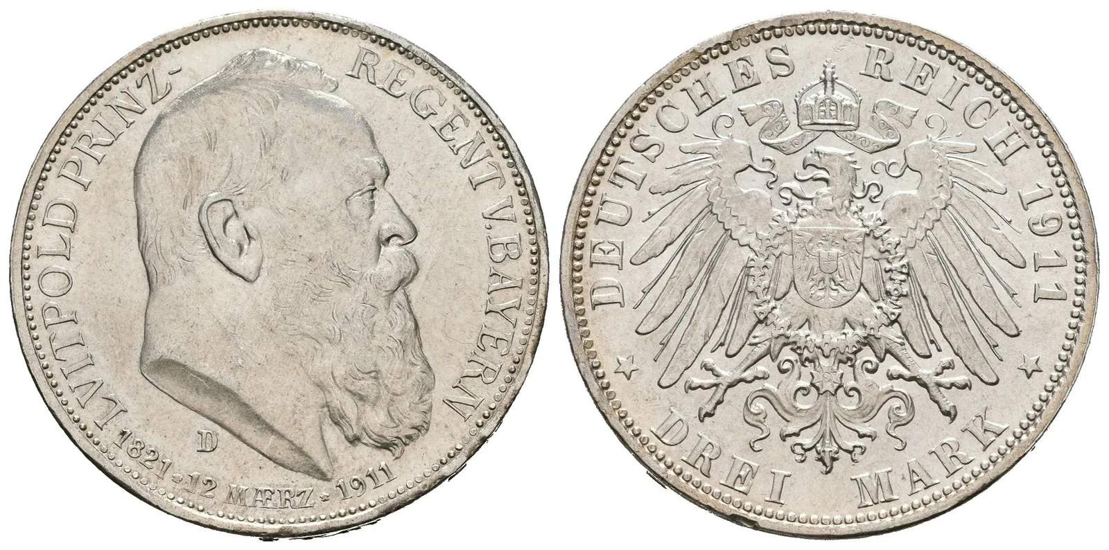 Bavorsko, 3 Marka 1911 D - 90. výročí narození
