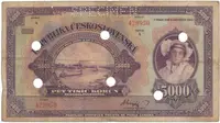 5000 Koruna 1920, série A, SPECIMEN + skartační otvory, Hej.17a.S3