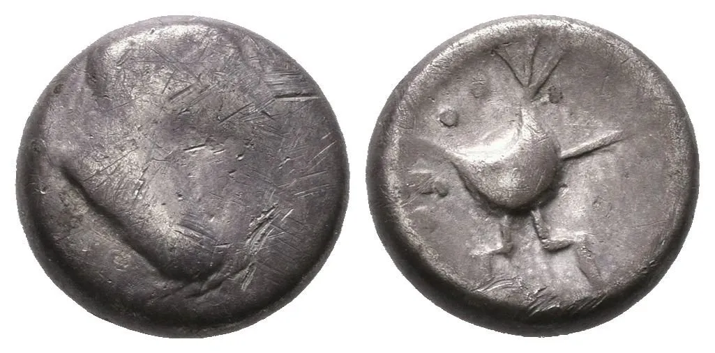 Drachma, typ Zemplín, Stylizovaná hlava zprava / Silně stylizovaný kůň nebo — 1