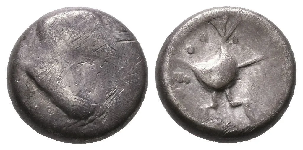 Drachma, typ Zemplín, Stylizovaná hlava zprava / Silně stylizovaný kůň nebo — 1