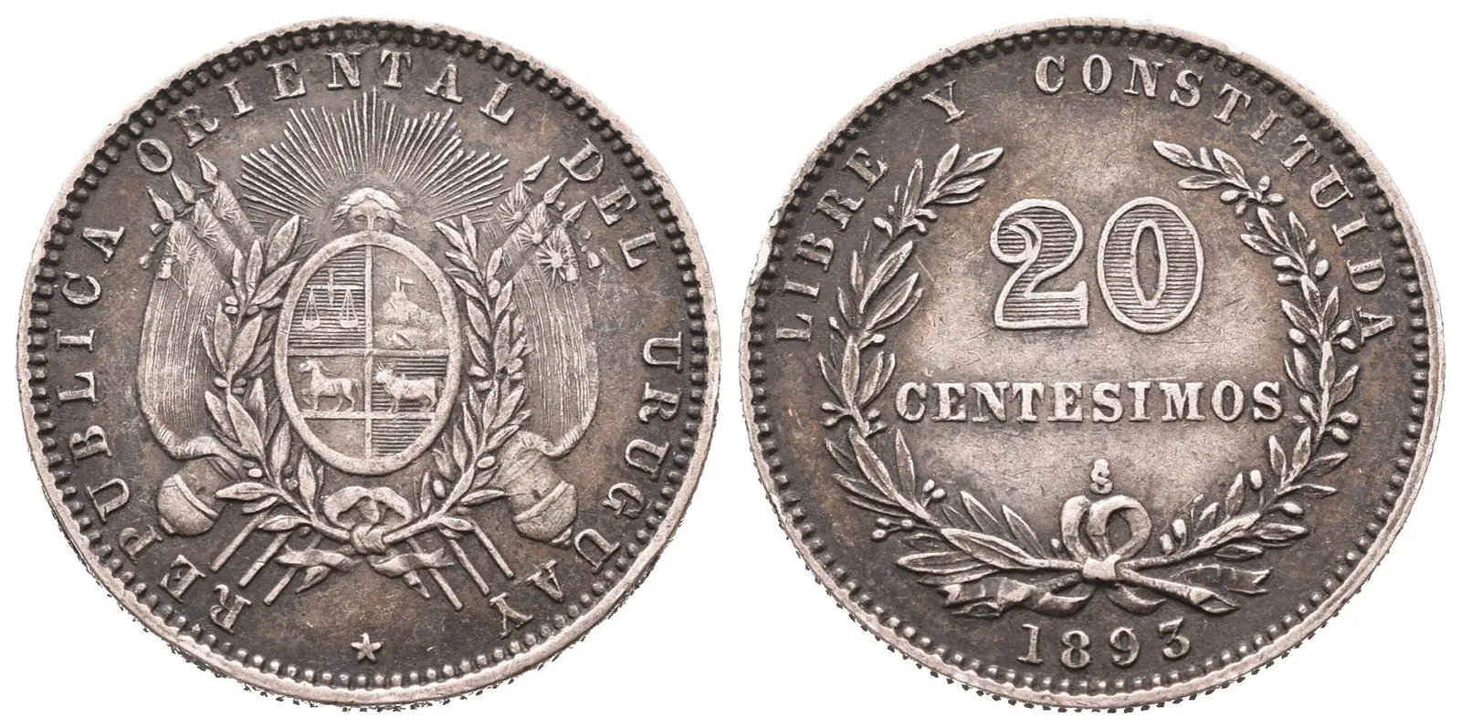 Uruquay, 20 Centesimo 1893 S