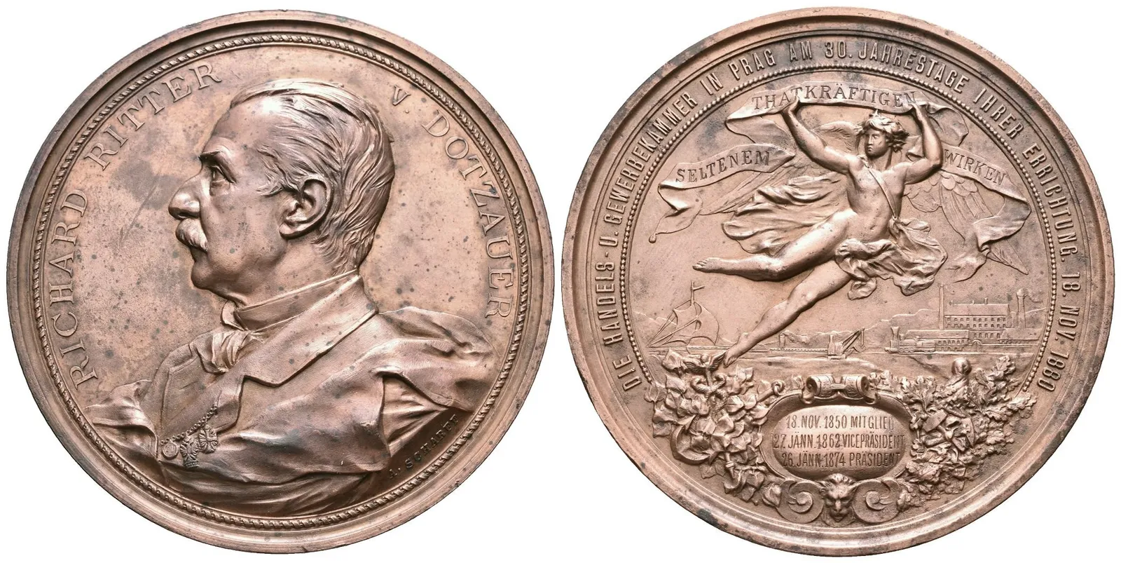 AE Medaile 1880 (A. Scharff) - 30. výročí založení Obchodní a živnos - — 1
