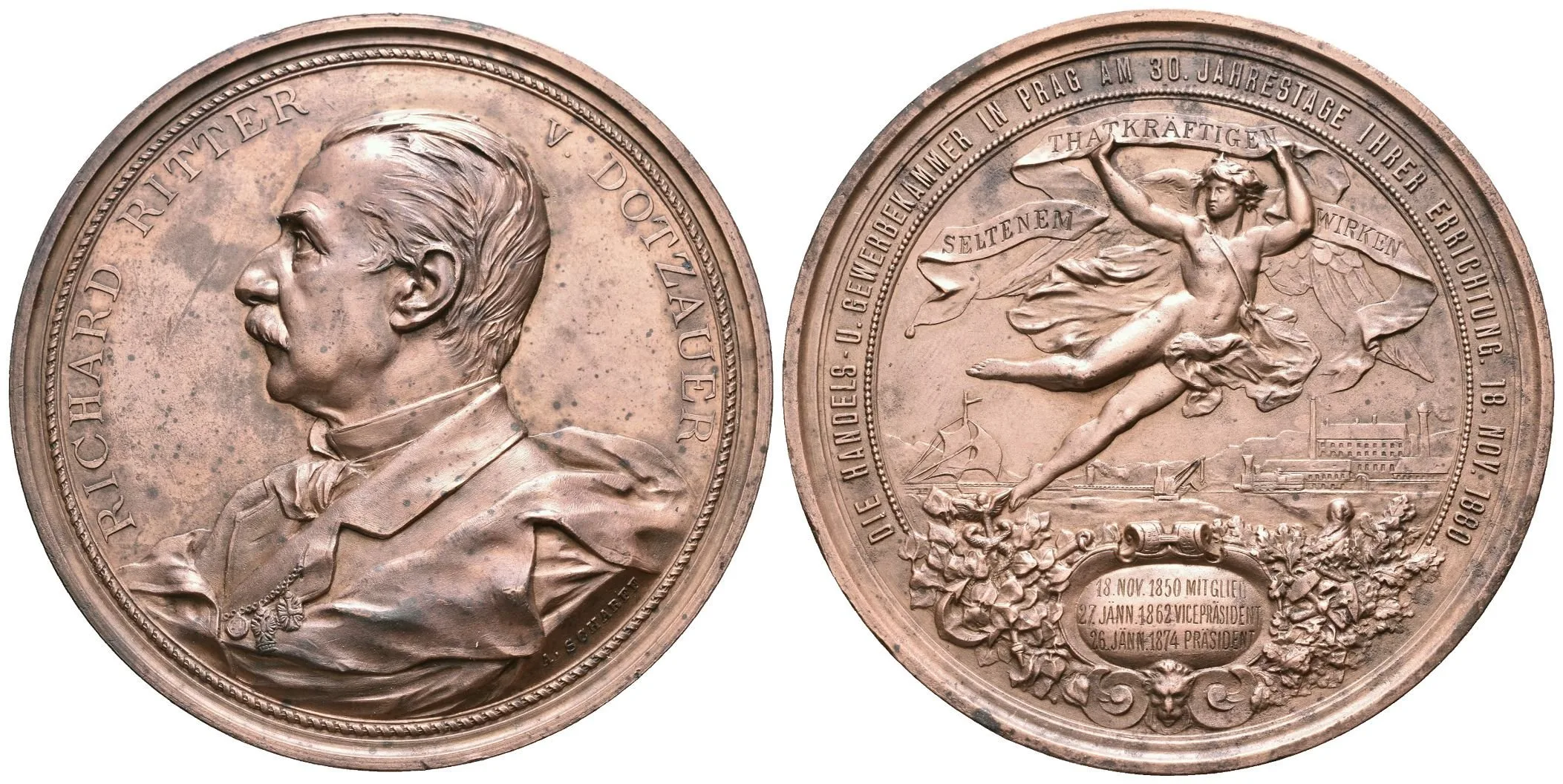 AE Medaile 1880 (A. Scharff) - 30. výročí založení Obchodní a živnos - — 1