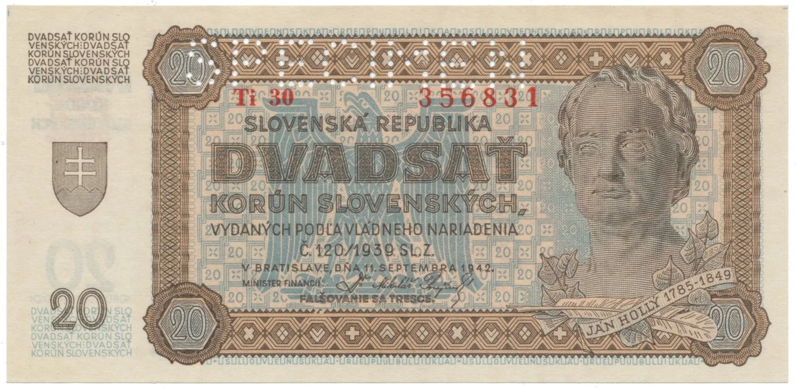 20 Koruna 1942, různé série, Hej.53a2.S1
