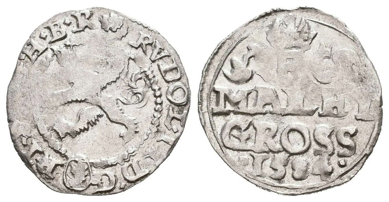 Malý groš 1584, Kutná Hora-Šatný, HN.1b (opis 7a), var. tečky po stranách letopočtu, — 1