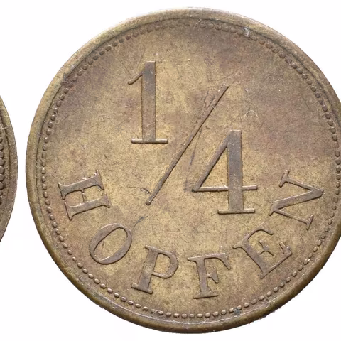 Vrbice / Fürwitz - Josef Jaksch č.16, známka na věrtel chmele. Ms 25 mm