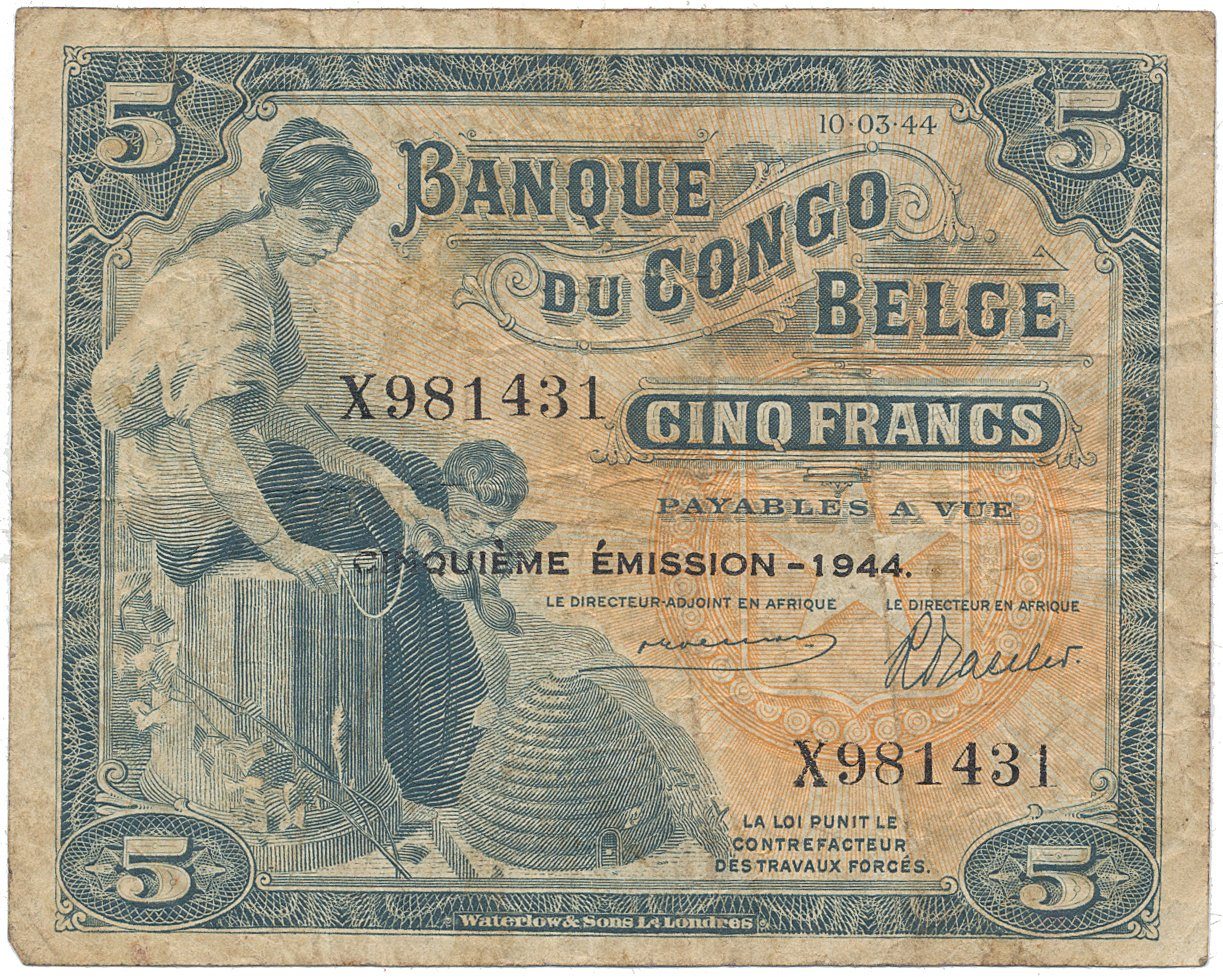 Belgické Kongo, 5 Francs 1944, P.13Ac