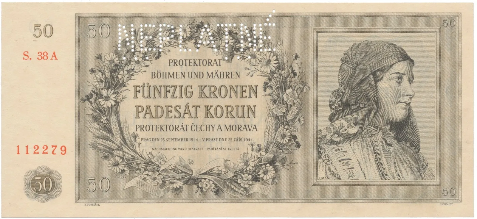 50 Koruna 1944, NEPLATNÉ, Hej.42a.S2