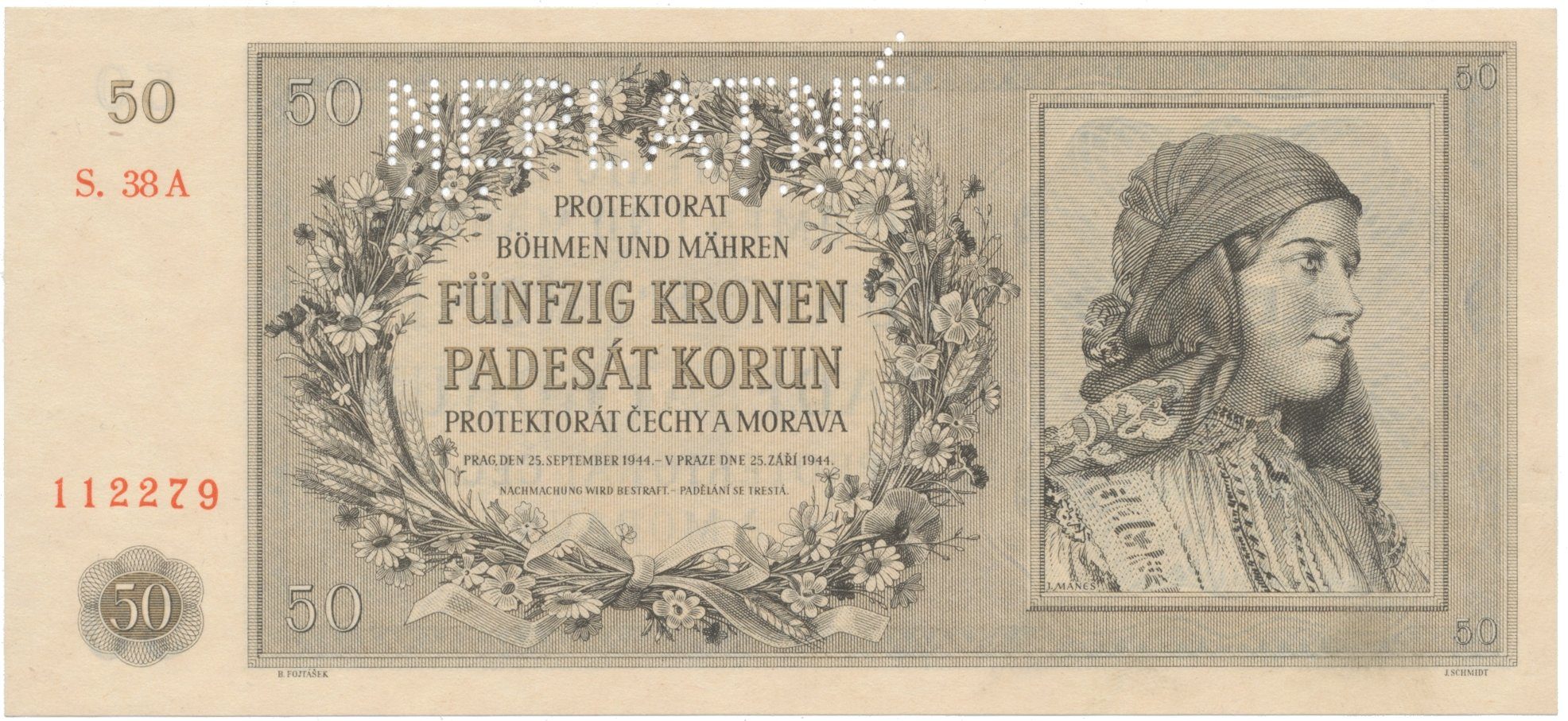 50 Koruna 1944, NEPLATNÉ, Hej.42a.S2