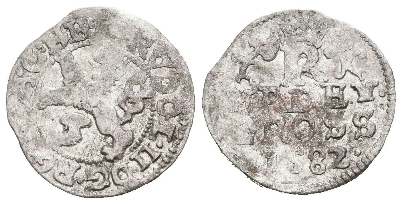 Malý groš 1582, České Budějovice-Schönfeld, HN.19a (opis 7a), patina, ned., rysky_R! — 1